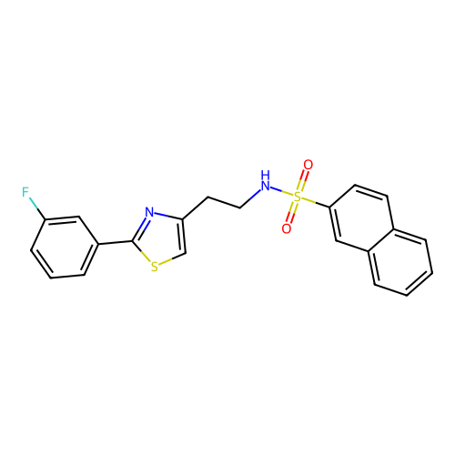 N-{2-[2-(3-fluorophenyl)-1,3-thiazol-4-yl]ethyl}naphthalene-2-sulfonamide structure