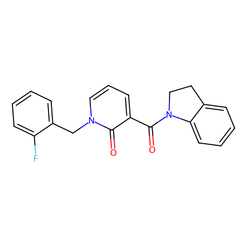 1-(2-fluorobenzyl)-3-(indoline-1-carbonyl)pyridin-2(1H)-one structure