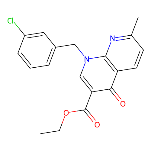 Ethyl 1-[(3-chlorophenyl)methyl]-7-methyl-4-oxo-1,8-naphthyridine-3-carboxylate structure