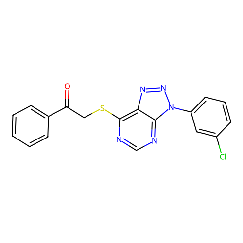 2-[3-(3-Chlorophenyl)triazolo[4,5-d]pyrimidin-7-yl]sulfanyl-1-phenylethanone structure