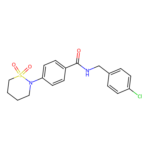 N-[(4-chlorophenyl)methyl]-4-(1,1-dioxothiazinan-2-yl)benzamide structure
