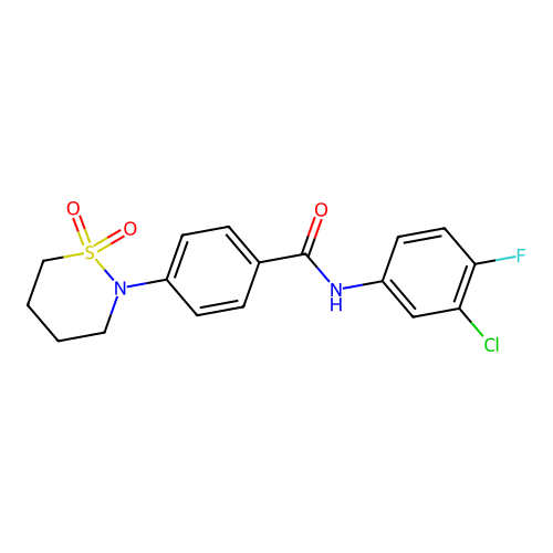 N-(3-chloro-4-fluorophenyl)-4-(1,1-dioxothiazinan-2-yl)benzamide structure