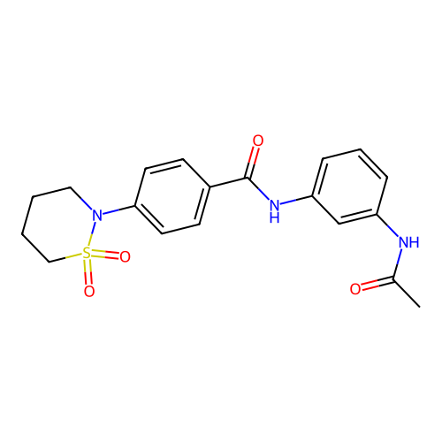 N-(3-acetamidophenyl)-4-(1,1-dioxothiazinan-2-yl)benzamide structure