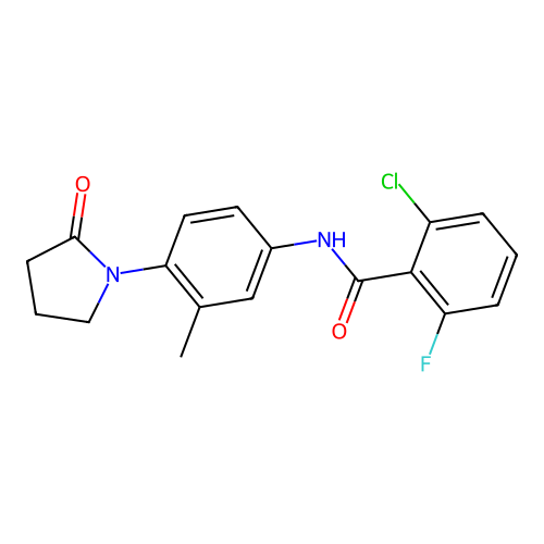 2-chloro-6-fluoro-N-[3-methyl-4-(2-oxopyrrolidin-1-yl)phenyl]benzamide structure