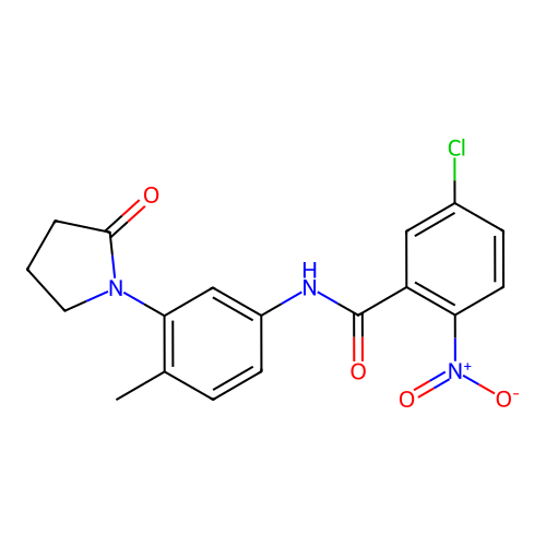 5-chloro-N-[4-methyl-3-(2-oxopyrrolidin-1-yl)phenyl]-2-nitrobenzamide structure