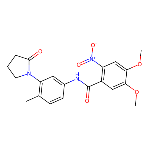4,5-dimethoxy-N-[4-methyl-3-(2-oxopyrrolidin-1-yl)phenyl]-2-nitrobenzamide structure