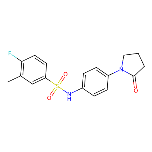 4-fluoro-3-methyl-N-(4-(2-oxopyrrolidin-1-yl)phenyl)benzenesulfonamide structure