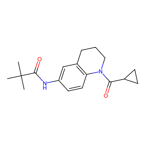 N-(1-(cyclopropanecarbonyl)-1,2,3,4-tetrahydroquinolin-6-yl)pivalamide structure