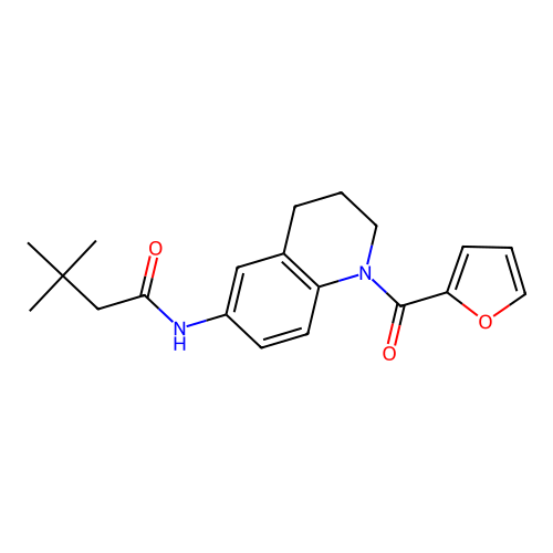 N-[1-(furan-2-carbonyl)-1,2,3,4-tetrahydroquinolin-6-yl]-3,3-dimethylbutanamide structure
