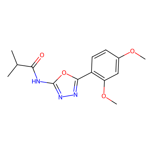 N-[5-(2,4-dimethoxyphenyl)-1,3,4-oxadiazol-2-yl]-2-methylpropanamide structure