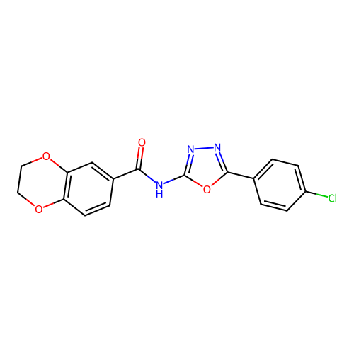 N-[5-(4-chlorophenyl)-1,3,4-oxadiazol-2-yl]-2,3-dihydro-1,4-benzodioxine-6-carboxamide structure