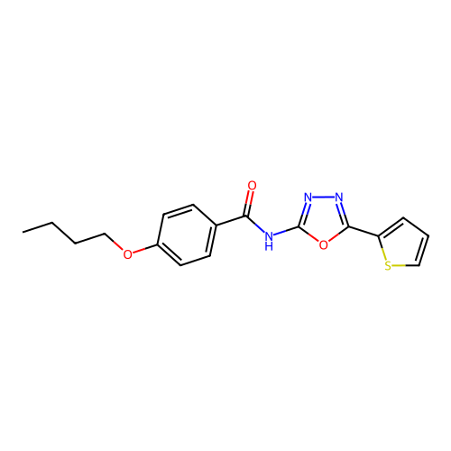 4-butoxy-N-(5-(thiophen-2-yl)-1,3,4-oxadiazol-2-yl)benzamide structure
