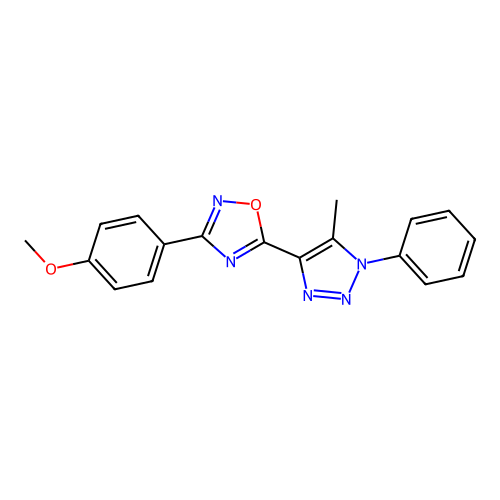 3-(4-methoxyphenyl)-5-(5-methyl-1-phenyl-1H-1,2,3-triazol-4-yl)-1,2,4-oxadiazole structure