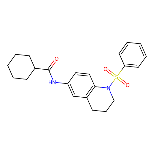 N-[1-(benzenesulfonyl)-3,4-dihydro-2H-quinolin-6-yl]cyclohexanecarboxamide structure