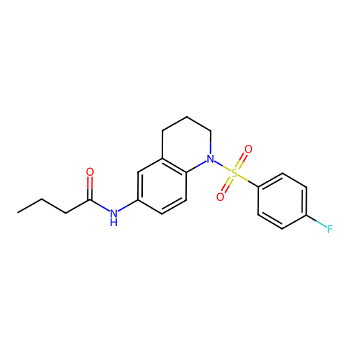 N-(1-((4-fluorophenyl)sulfonyl)-1,2,3,4-tetrahydroquinolin-6-yl)butyramide structure