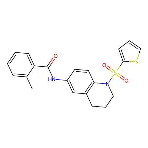 2-methyl-N-(1-thiophen-2-ylsulfonyl-3,4-dihydro-2H-quinolin-6-yl)benzamide structure