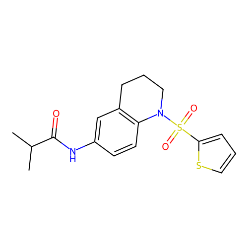2-methyl-N-(1-thiophen-2-ylsulfonyl-3,4-dihydro-2H-quinolin-6-yl)propanamide structure