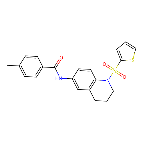 4-methyl-N-(1-thiophen-2-ylsulfonyl-3,4-dihydro-2H-quinolin-6-yl)benzamide structure