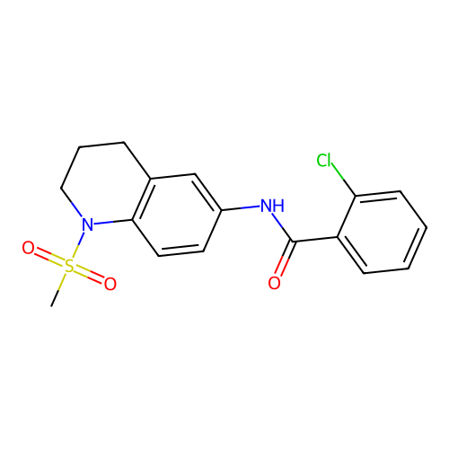 2-chloro-N-(1-methylsulfonyl-3,4-dihydro-2H-quinolin-6-yl)benzamide structure