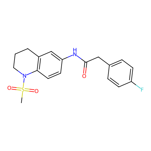 2-(4-fluorophenyl)-N-(1-methylsulfonyl-3,4-dihydro-2H-quinolin-6-yl)acetamide structure