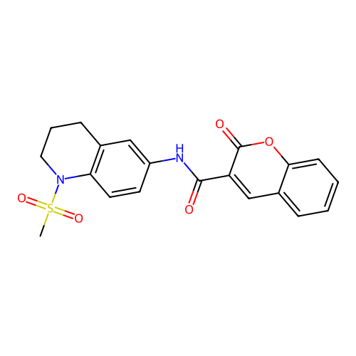 N-(1-methylsulfonyl-3,4-dihydro-2H-quinolin-6-yl)-2-oxochromene-3-carboxamide structure