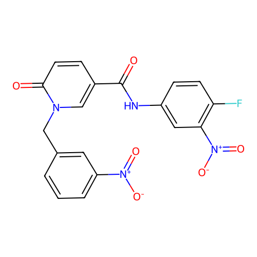 N-(4-fluoro-3-nitrophenyl)-1-[(3-nitrophenyl)methyl]-6-oxopyridine-3-carboxamide structure