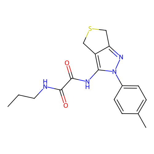 N'-[2-(4-methylphenyl)-4,6-dihydrothieno[3,4-c]pyrazol-3-yl]-N-propyloxamide structure