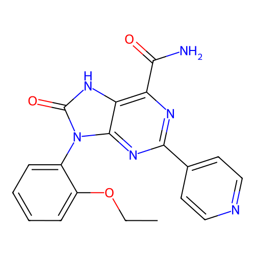 9-(2-ethoxyphenyl)-8-oxo-2-(pyridin-4-yl)-8,9-dihydro-7H-purine-6-carboxamide structure
