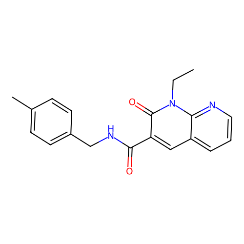 1-ethyl-N-(4-methylbenzyl)-2-oxo-1,2-dihydro-1,8-naphthyridine-3-carboxamide structure
