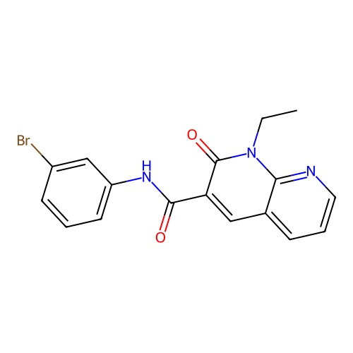 N-(3-bromophenyl)-1-ethyl-2-oxo-1,2-dihydro-1,8-naphthyridine-3-carboxamide structure