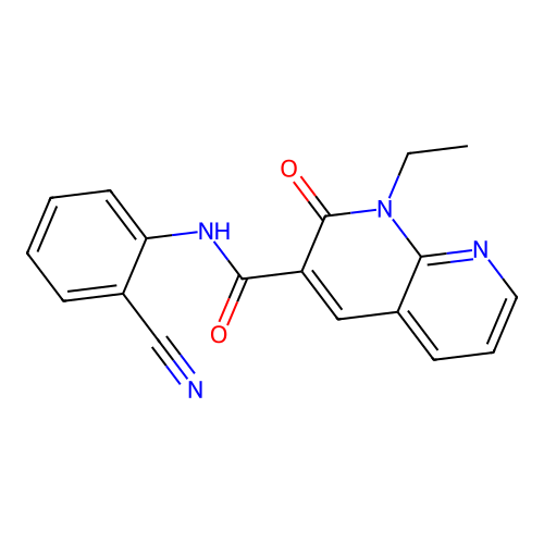 N-(2-cyanophenyl)-1-ethyl-2-oxo-1,2-dihydro-1,8-naphthyridine-3-carboxamide structure
