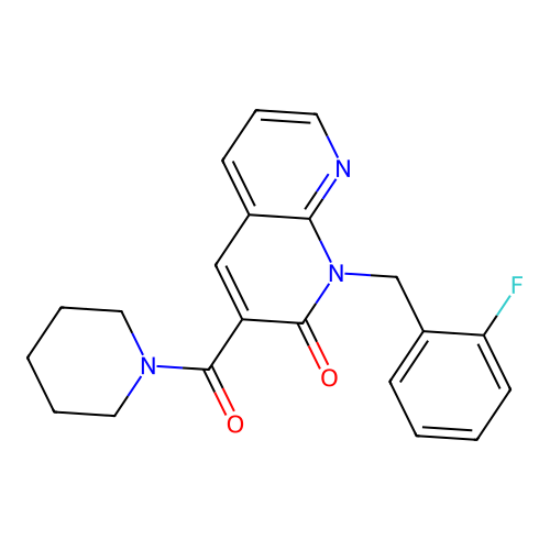 1-(2-fluorobenzyl)-3-(piperidine-1-carbonyl)-1,8-naphthyridin-2(1H)-one structure