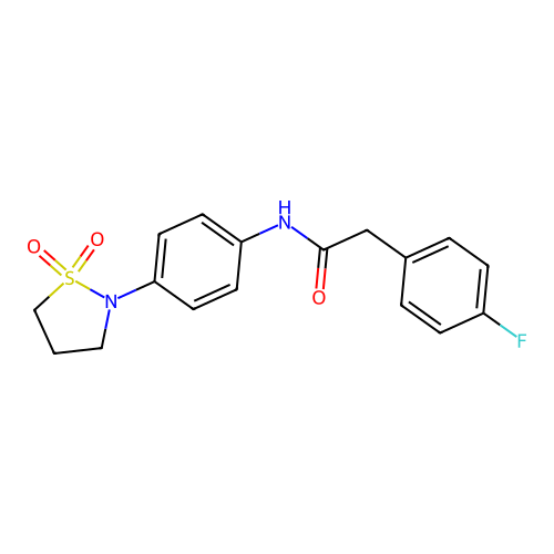 N-(4-(1,1-dioxidoisothiazolidin-2-yl)phenyl)-2-(4-fluorophenyl)acetamide structure