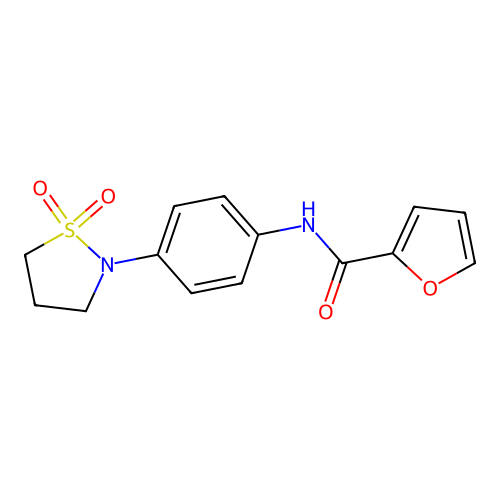 N-(4-(1,1-dioxidoisothiazolidin-2-yl)phenyl)furan-2-carboxamide structure