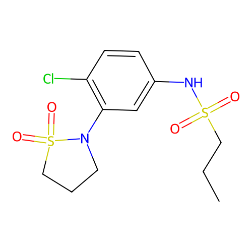 N-(4-chloro-3-(1,1-dioxidoisothiazolidin-2-yl)phenyl)propane-1-sulfonamide structure