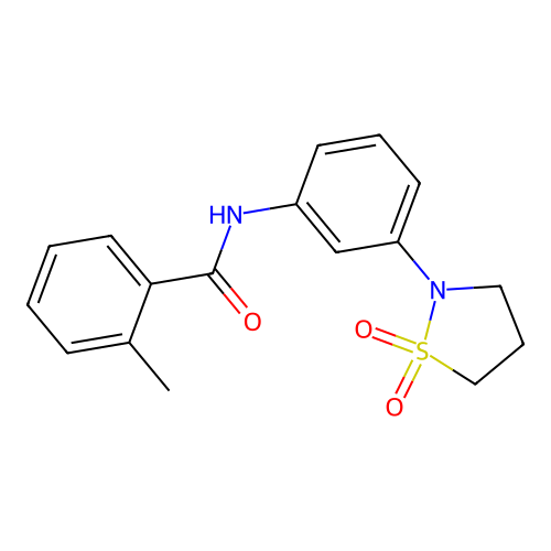 N-(3-(1,1-dioxidoisothiazolidin-2-yl)phenyl)-2-methylbenzamide structure