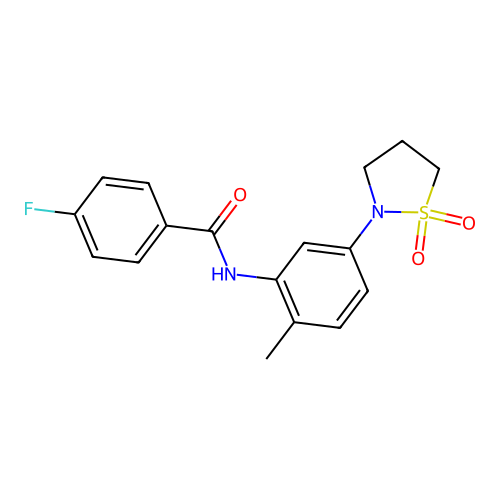 N-(5-(1,1-dioxidoisothiazolidin-2-yl)-2-methylphenyl)-4-fluorobenzamide structure