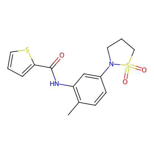 N-(5-(1,1-dioxidoisothiazolidin-2-yl)-2-methylphenyl)thiophene-2-carboxamide structure