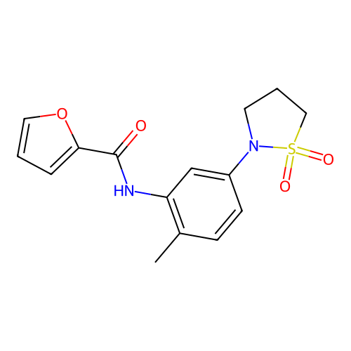 N-(5-(1,1-dioxidoisothiazolidin-2-yl)-2-methylphenyl)furan-2-carboxamide structure