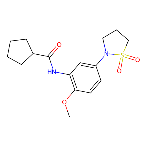N-(5-(1,1-dioxidoisothiazolidin-2-yl)-2-methoxyphenyl)cyclopentanecarboxamide structure