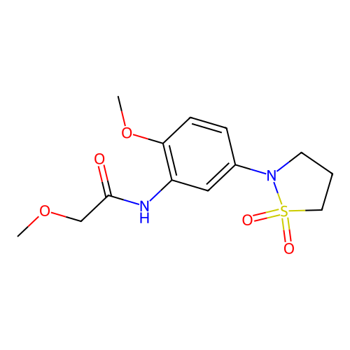 N-(5-(1,1-dioxidoisothiazolidin-2-yl)-2-methoxyphenyl)-2-methoxyacetamide structure