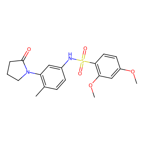 2,4-dimethoxy-N-(4-methyl-3-(2-oxopyrrolidin-1-yl)phenyl)benzenesulfonamide structure