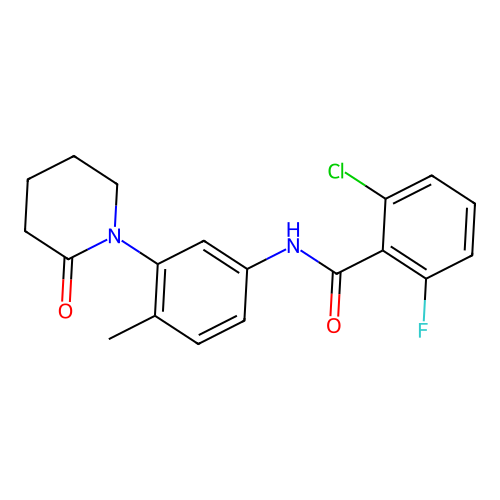 2-chloro-6-fluoro-N-[4-methyl-3-(2-oxopiperidin-1-yl)phenyl]benzamide structure