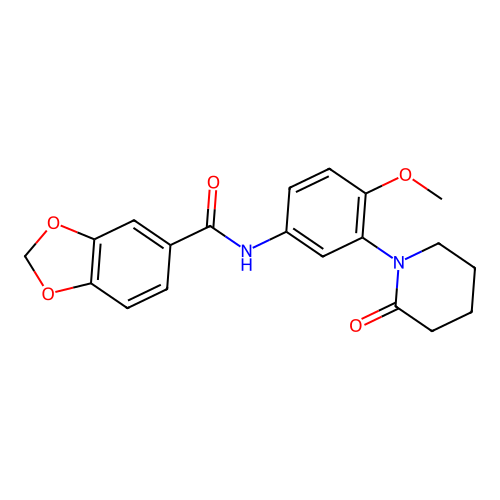 N-[4-methoxy-3-(2-oxopiperidin-1-yl)phenyl]-1,3-benzodioxole-5-carboxamide structure