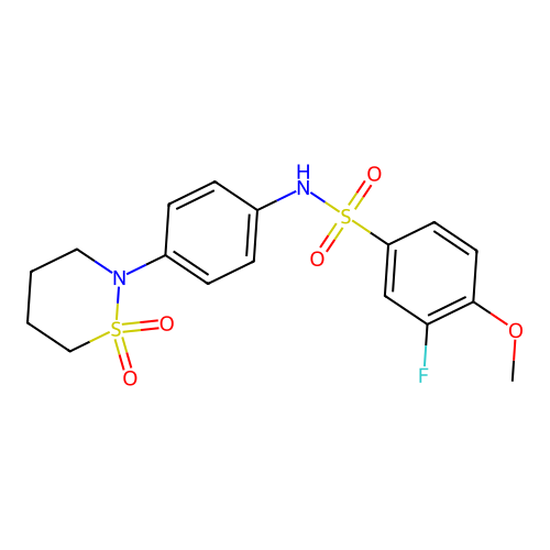 N-[4-(1,1-dioxothiazinan-2-yl)phenyl]-3-fluoro-4-methoxybenzenesulfonamide structure