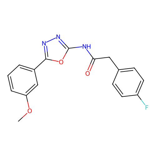 2-(4-fluorophenyl)-N-[5-(3-methoxyphenyl)-1,3,4-oxadiazol-2-yl]acetamide structure