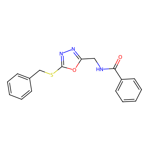 N-[(5-benzylsulfanyl-1,3,4-oxadiazol-2-yl)methyl]benzamide structure
