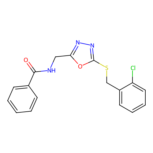 N-((5-((2-chlorobenzyl)thio)-1,3,4-oxadiazol-2-yl)methyl)benzamide structure