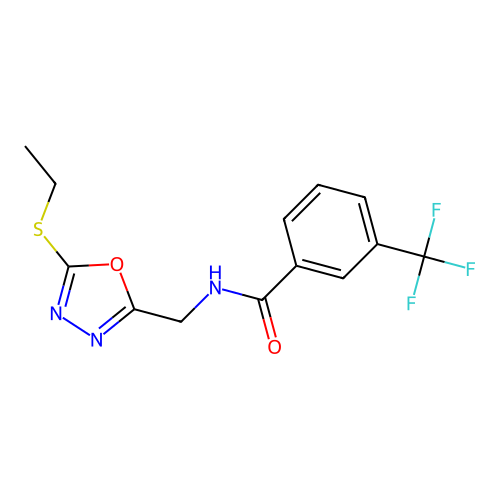 N-[(5-ethylsulfanyl-1,3,4-oxadiazol-2-yl)methyl]-3-(trifluoromethyl)benzamide structure