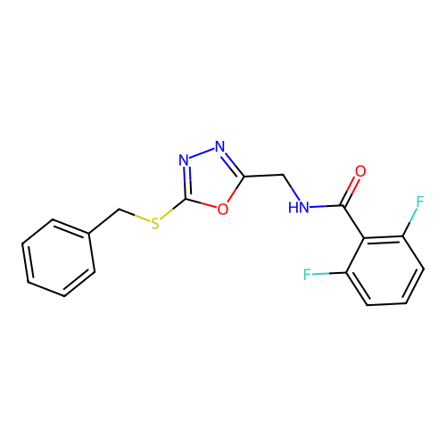 N-[(5-benzylsulfanyl-1,3,4-oxadiazol-2-yl)methyl]-2,6-difluorobenzamide structure